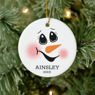 Snowman Face Monogrammed Photo Ceramic Ornament