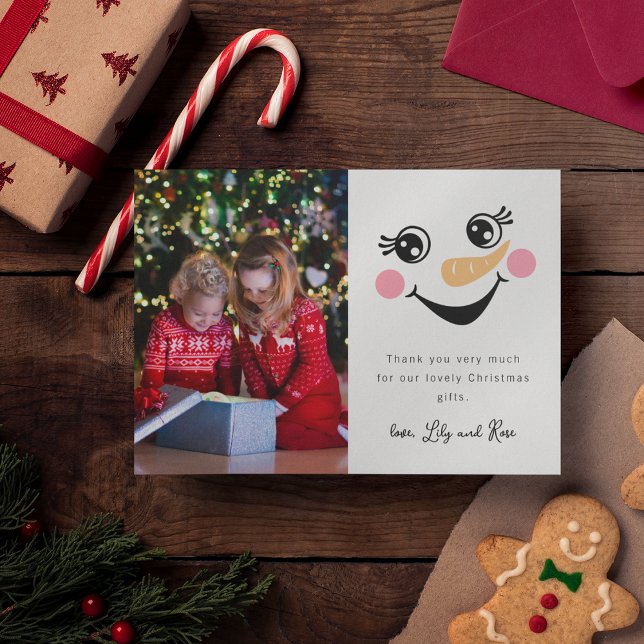 Snowman Face Photo Kids Christmas Thank You Card (Creator Uploaded)