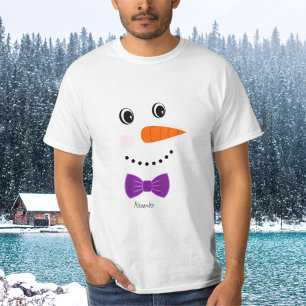 Snowman Face Purple Bowtie add name T-Shirt