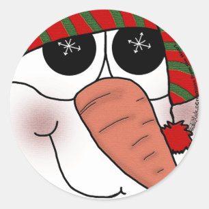 Snowman Face Snowflake Sparkle Classic Round Sticker