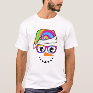 Snowman Face Tie Dye Glasses Santa Hat Carrot Nose T-Shirt