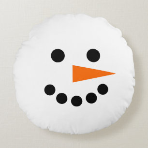Snowman Face Winter Holiday Christmas Hanukkah Round Cushion