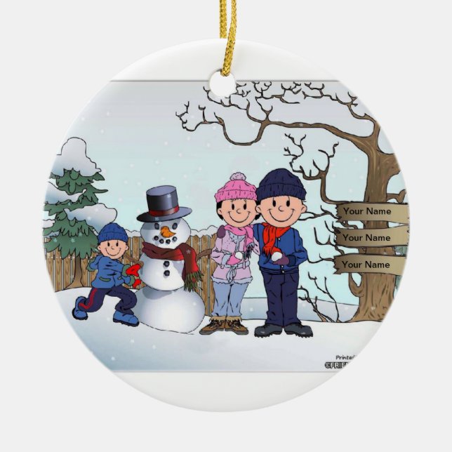 Snowman Family - 1 Boy Ceramic Tree Decoration (Front)