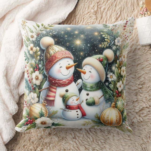 Snowman Family Christmas Cushion (Blanket)