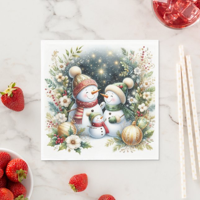 Snowman Family Christmas Napkin (Insitu)