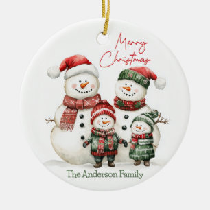 Snowman Family Christmas Ornament   Custom Name