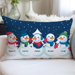 Snowman Family Christmas Personalised Name Holiday Lumbar Cushion<br><div class="desc">Snowman Family Christmas Personalised Name Holiday Lumbar Pillow. Cute five person snowman family custom personalised names decorative Christmas throw pillow. Makes the perfect Christmas gift and holiday decor for winter.</div>