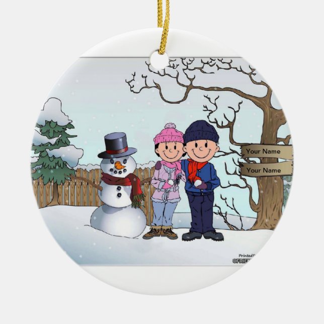 Snowman Family - Couple Ceramic Ornament (Front)