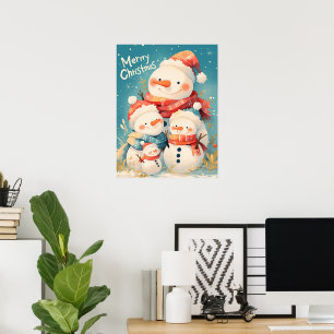 Snowman Family in Cozy Winter Poster