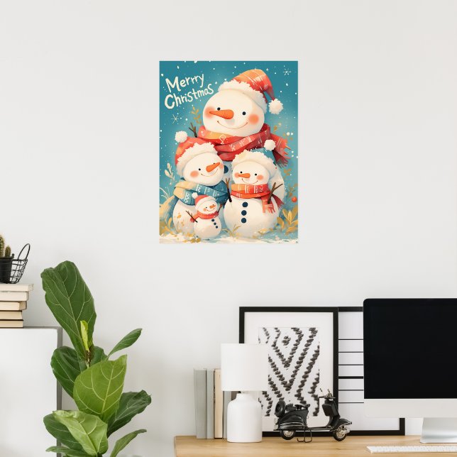 Snowman Family in Cozy Winter Poster (Home Office)