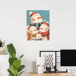 Snowman Family in Cozy Winter Poster