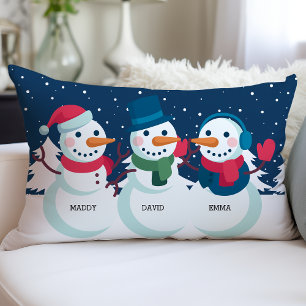 Snowman Family Name Cute Christmas Holiday Lumbar Cushion