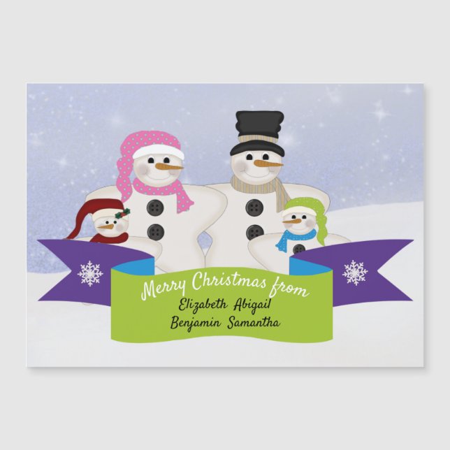 Snowman Family of 4 Magnetic Holiday Card (Front)