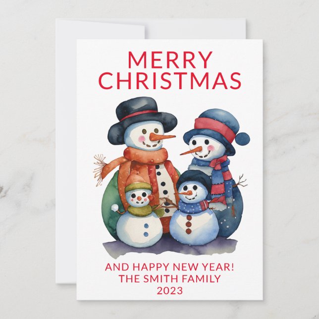 Snowman Family Presents Red Christmas Invitation (Front)