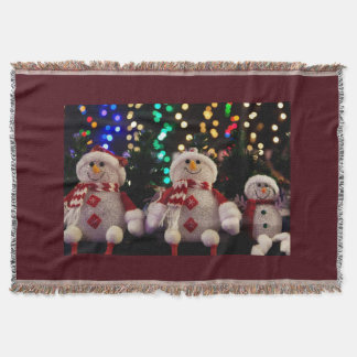 Snowman Family Red Woven Blanket