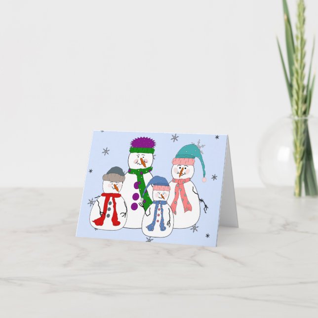 Snowman Family Snowmen Children Snow Whimsical Art Holiday Card (Front)
