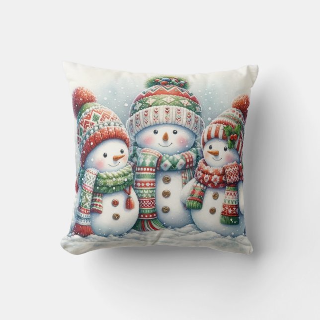 Snowman Family Throw Pillow (Front)