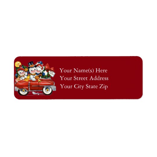 Snowman Family Vintage Christmas Return Address Label