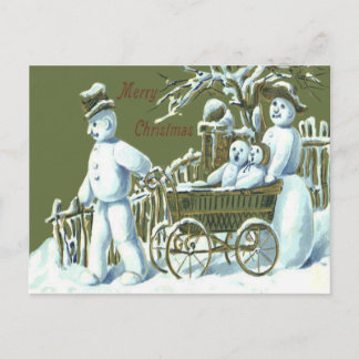 Snowman Family Walk Stroll Snow Postcard