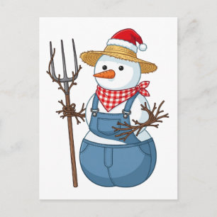 Snowman Farmer Christmas 2026 Holiday Farm Announcement Postcard