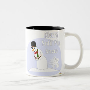 Snowman Farting Merry Sniff My Snow Blue Two-Tone Coffee Mug