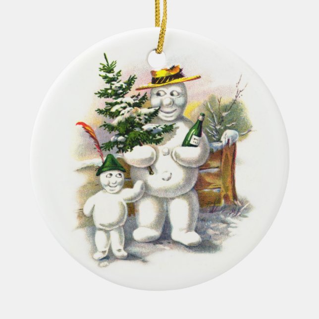 Snowman Father and Son Ceramic Ornament (Front)