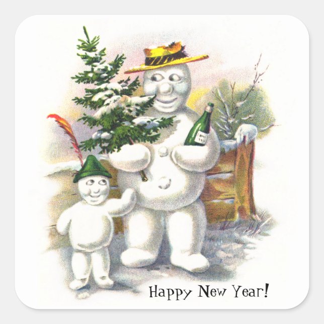 Snowman Father and Son Square Sticker (Front)