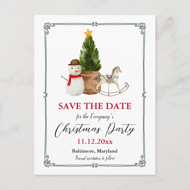 Snowman Festive | Christmas Party Save The Date  Announcement Postcard (Front)