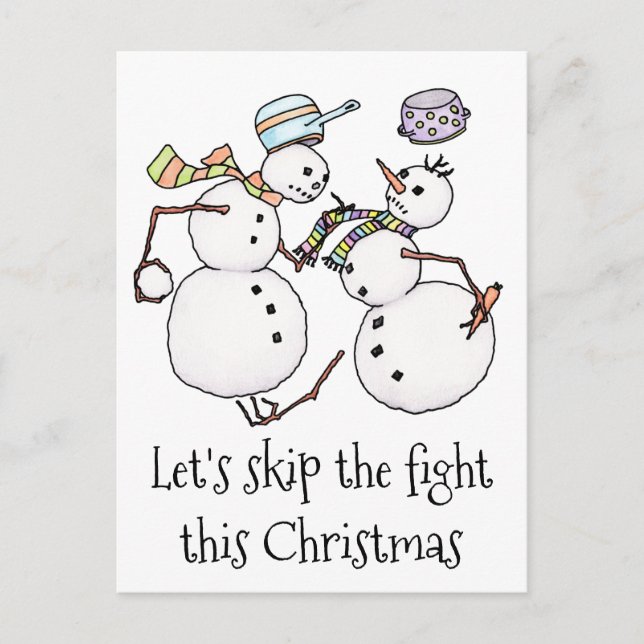 Snowman fight holiday postcard (Front)