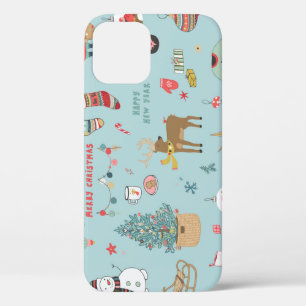 Snowman Fir-Tree Christmas Wrapping Pattern iPhone 12 Case