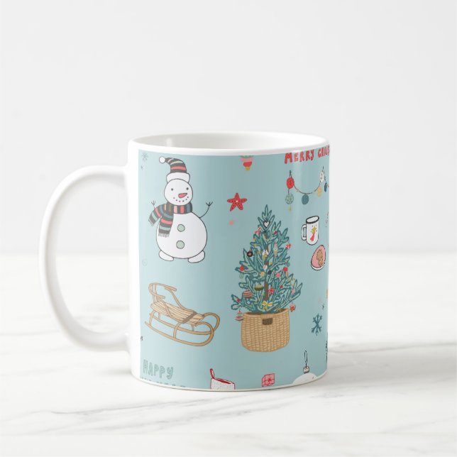 Snowman Fir-Tree Christmas Wrapping Pattern Coffee Mug (Left)