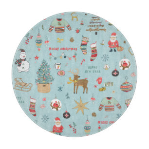 Snowman Fir-Tree Christmas Wrapping Pattern Cutting Board