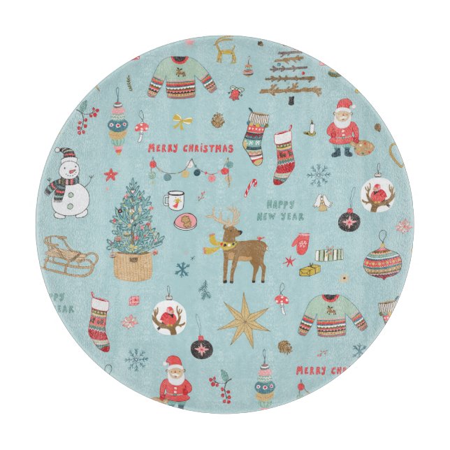 Snowman Fir-Tree Christmas Wrapping Pattern Cutting Board (Front)