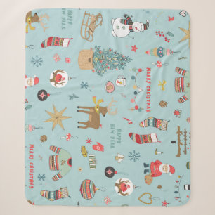 Snowman Fir-Tree Christmas Wrapping Pattern Sherpa Blanket