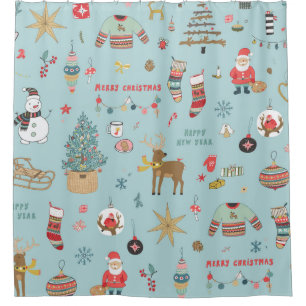 Snowman Fir-Tree Christmas Wrapping Pattern Shower Curtain