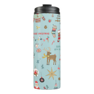 Snowman Fir-Tree Christmas Wrapping Pattern Thermal Tumbler