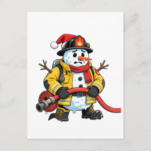 Snowman Firefighter Christmas 2026 Funny Holiday Postcard