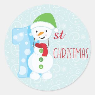 Snowman First Christmas Classic Round Sticker