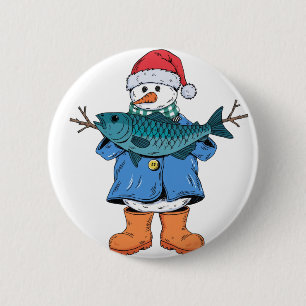  Snowman Fisherman Christmas 2026 Holiday Fishing 6 Cm Round Badge