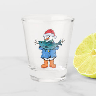 Snowman Fisherman Christmas 2026 Holiday Fishing Shot Glass