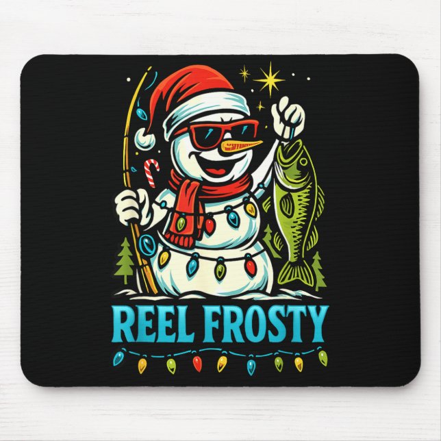 Snowman Fishing Christmas Holiday Festive Winter F Mouse Pad (Front)