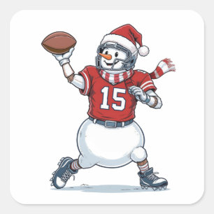 Snowman Football Player Christmas 2026 Holiday Square Sticker