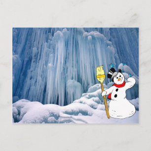 Snowman, Frozen waterfall in the Haute Jura Postcard