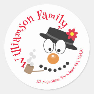 Snowman Funny Face Cute Novelty Christmas Address  Classic Round Sticker