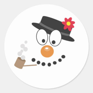 Snowman Funny Face Cute Novelty Christmas Gift Classic Round Sticker