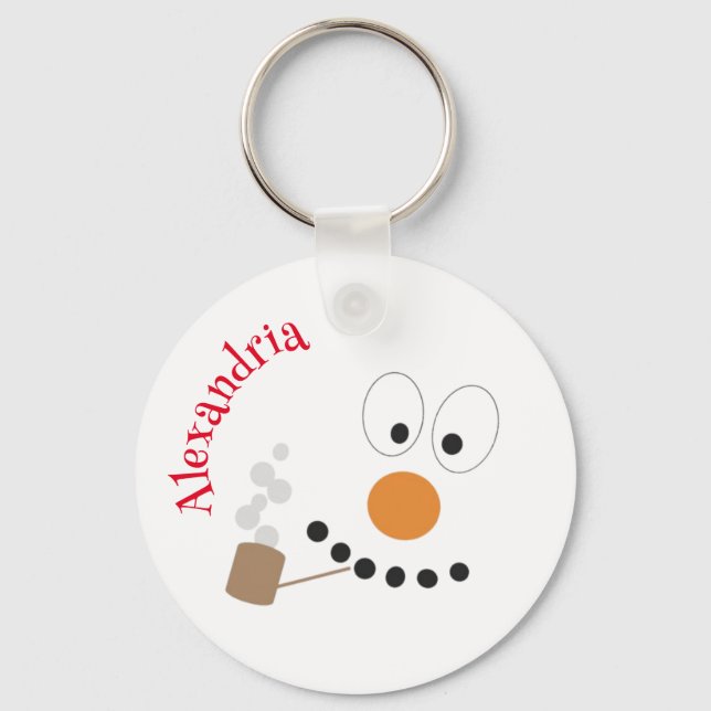 Snowman Funny Face Cute Novelty Christmas Key Ring (Front)