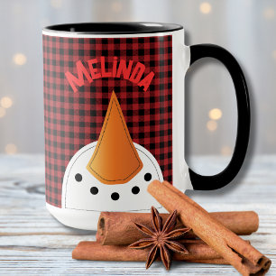 Snowman Funny Plaid Personalised Holiday Country Mug