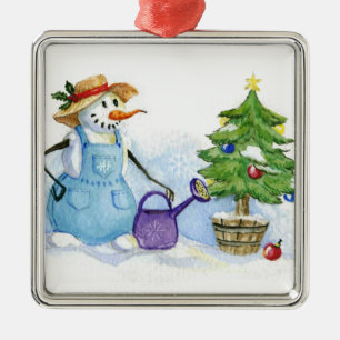 Snowman-gardener Metal Tree Decoration