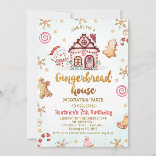 Snowman Gingerbread House Decorating Birthday Invitation