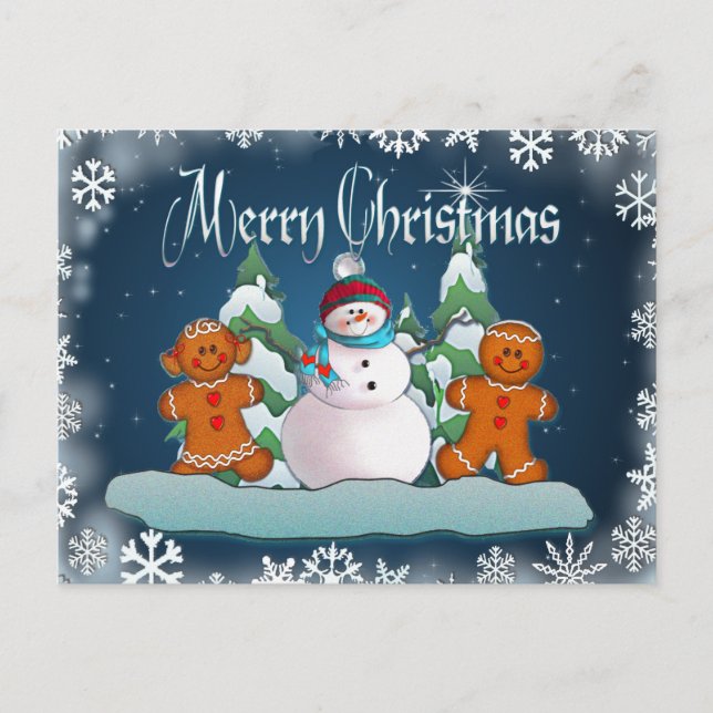 SNOWMAN & GINGERBREAD KIDS by SHARON SHARPE Postcard (Front)
